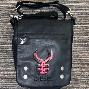 Diesel Crossbody Messenger Flap Bag, Black